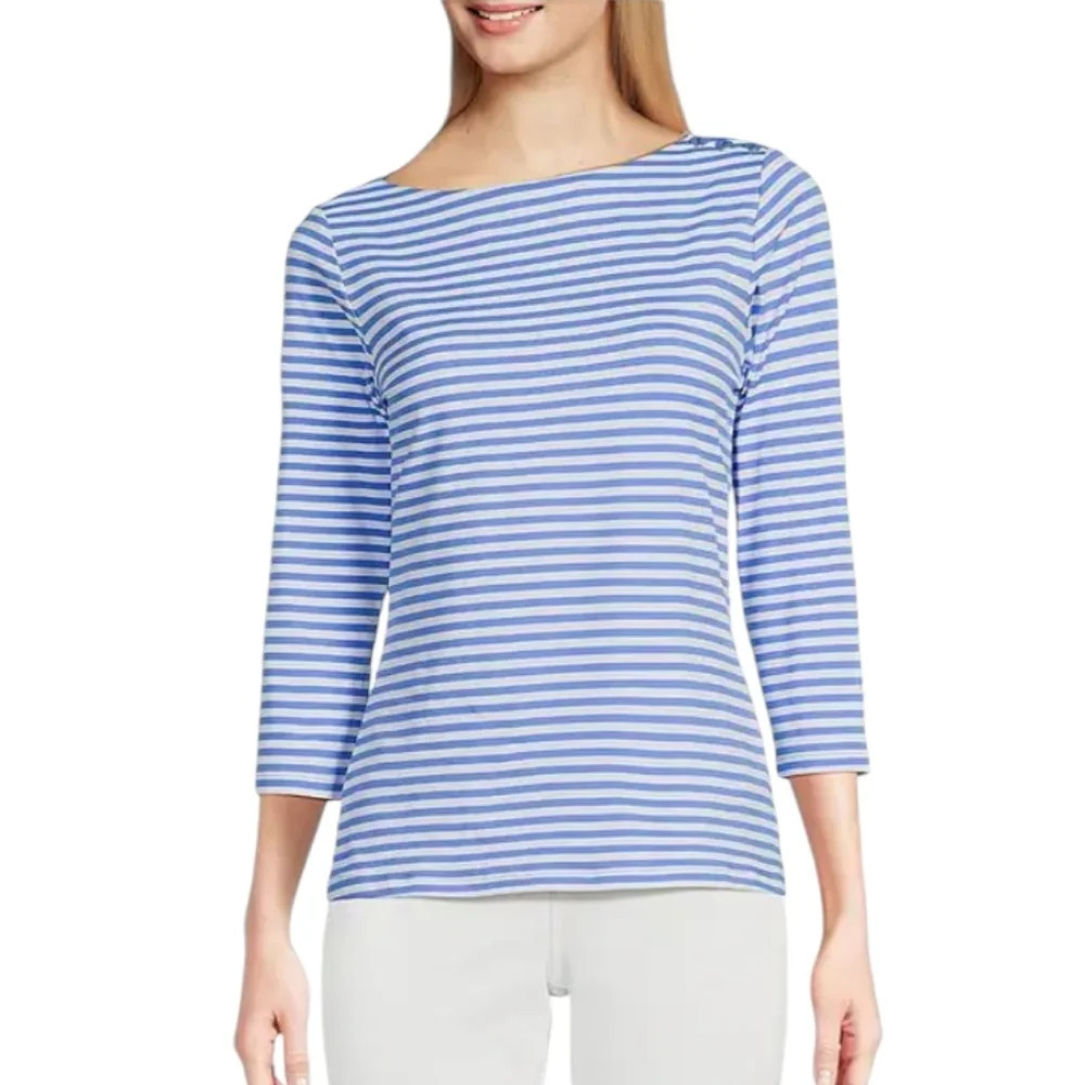 J. McLaughlin Wavesong Striped Print Button Shoulder 3/4 Sleeve Blouse Size XS